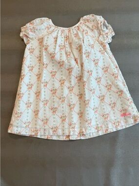 Bonton White Floral Print Cotton Dress with Pink Accents. Size 2